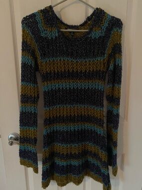 imPRESS Striped Scoopneck Knit Dress in Teal, Olive & Navy